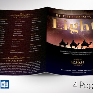 Bethlehem Christmas Program Template | Word Template, Publisher, Church Program, Christmas Musicals, 4 Pages, 5.5x8.5 in