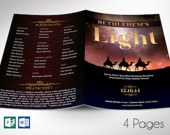 Bethlehem Christmas Program Template | Word Template, Publisher, Church Program, Christmas Musicals, 4 Pages, 5.5x8.5 in