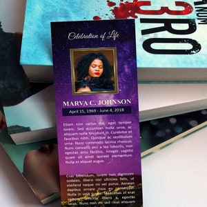 Vineyard Funeral Bookmark Word and Publisher Template is 2.5”x8”. The Vineyard image with the purple and lavender sky, and featured green foliage makes this a great gift to remember your loved one with dignity.