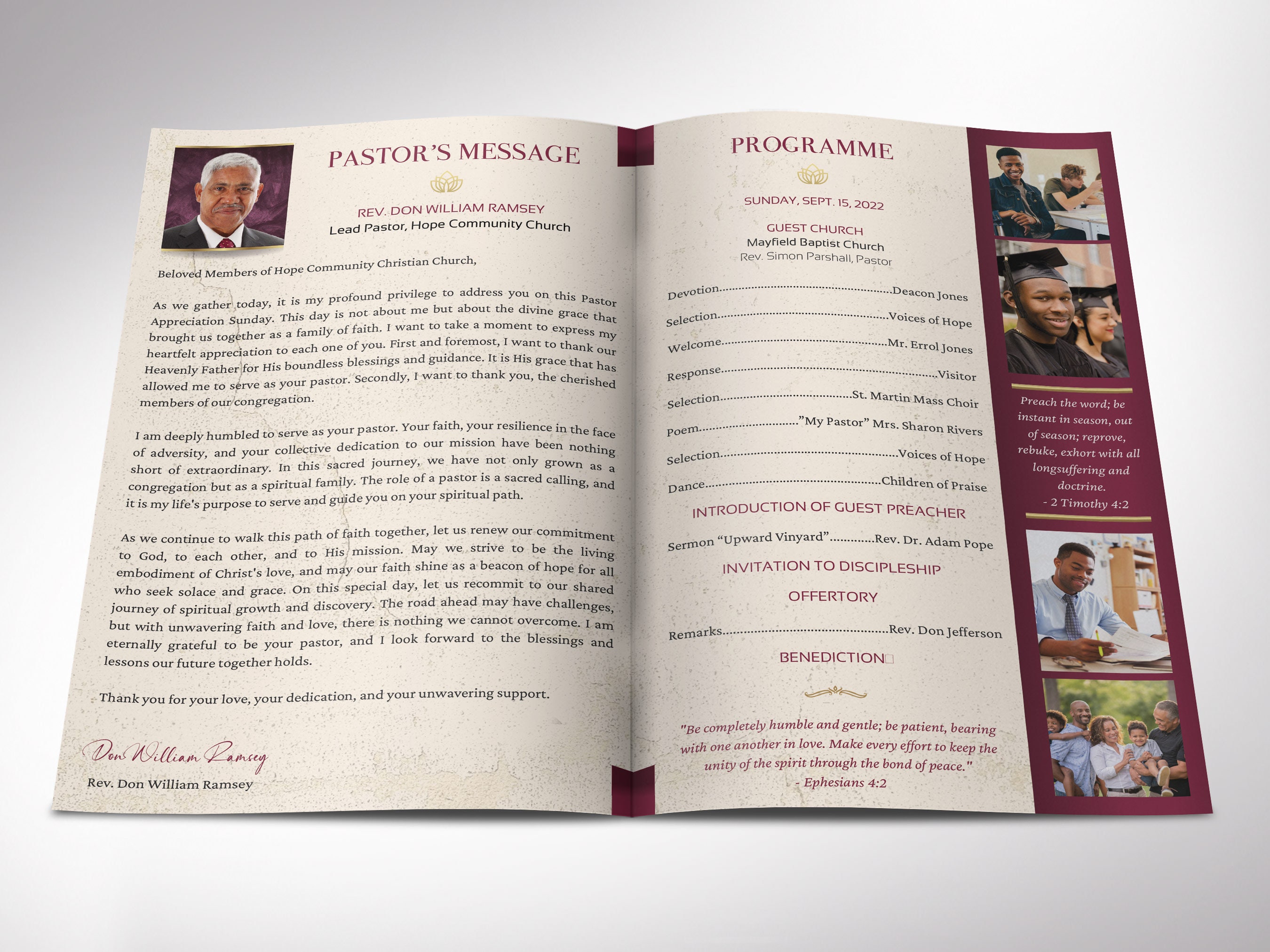 Church Appreciation Program Pastor Appreciation Program Template: Burgundy Gold Church Event (canva ...