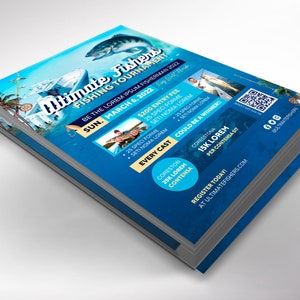 Fishing Tournament Flyer Template, Canva Template Fishing Flyer, Blue Oceanic Invitation 5 backgrounds 8.5x11 in image 7