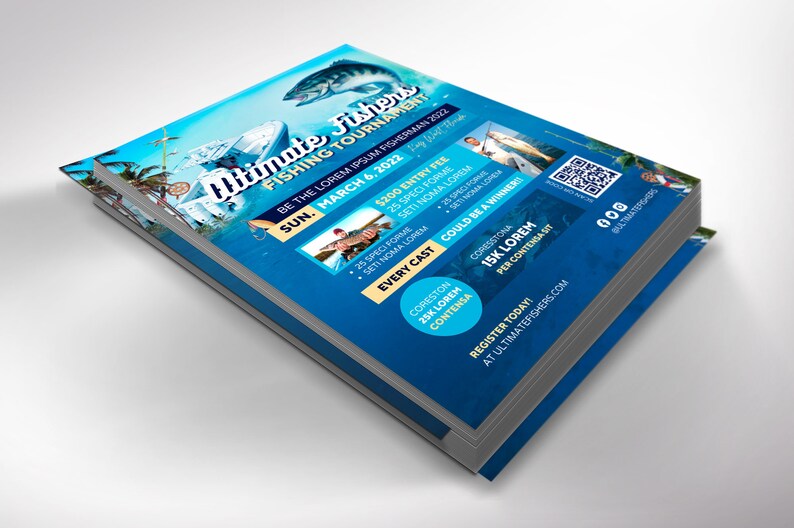 Fishing Tournament Flyer Template, Canva Template Fishing Flyer, Blue Oceanic Invitation 5 backgrounds 8.5x11 in image 7