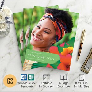 Tropical Hibiscus Funeral Program Template: 4 Page Floral Obituary for Word & Publisher (8.5x11) Digital Download