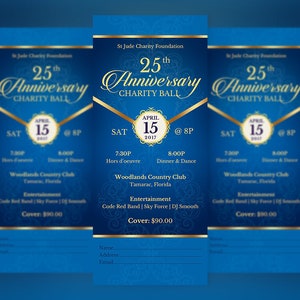 Blue Gold Anniversary Banquet Ticket Template Word Template, Publisher, Pastor Appreciation, Church Event 3x7 in image 2