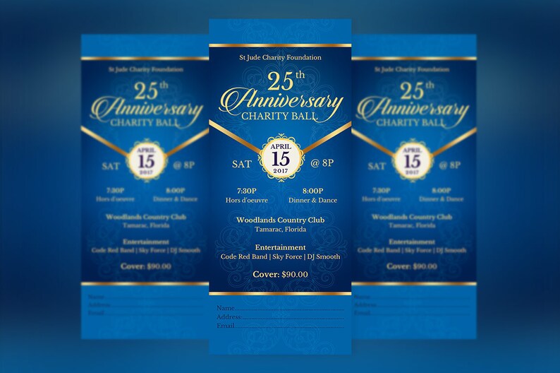 Blue Gold Anniversary Banquet Ticket Template Word Template, Publisher, Pastor Appreciation, Church Event 3x7 in image 2