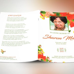 Orange Watercolor Funeral Program Template for Word and Publisher 4 Pages Bi-fold to 5.5x8.5 inches image 7