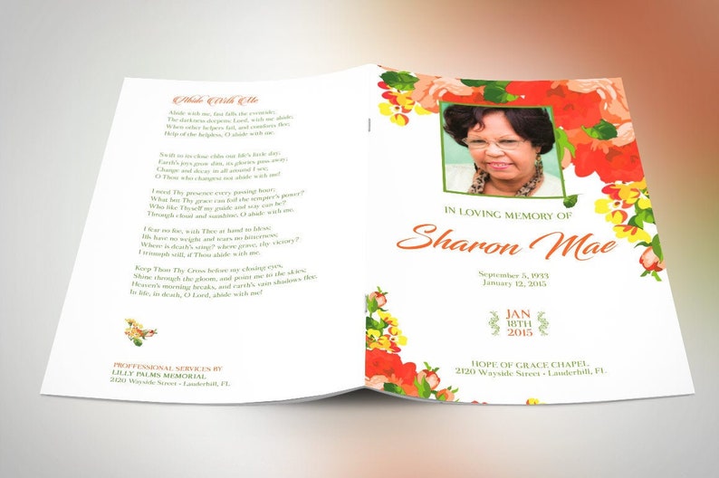 Orange Watercolor Funeral Program Template for Word and Publisher 4 Pages Bi-fold to 5.5x8.5 inches image 7