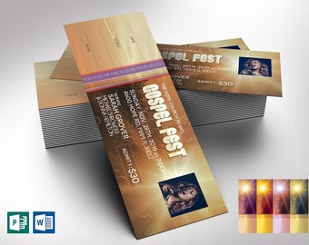 Gospel Concert Ticket Template | Word Template, Publisher | Charity Event, Church Concert | Musical Event | 6.5x2 inches