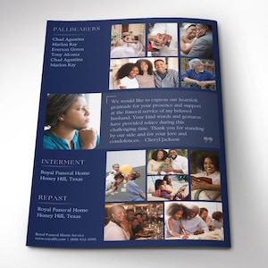 Blue Dawn Funeral Program Template, Canva Template, Magazine Style, Celebration of Life, Navy Blue, 4 Page, 5.5x8.5 in image 7