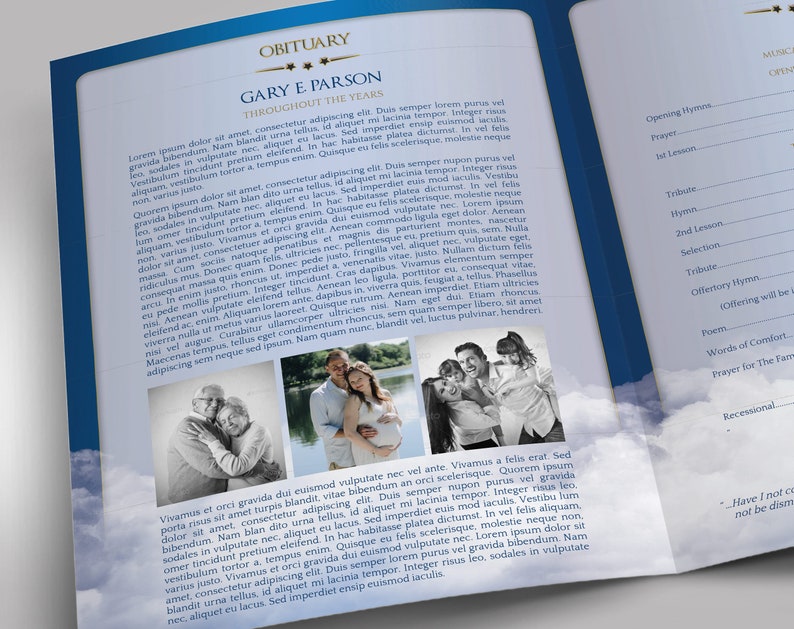 Blue Ribbon Funeral Program Large Template Word Template, Publisher Celebration of Life, Blue Sky 4 Pages 11x17 in image 6
