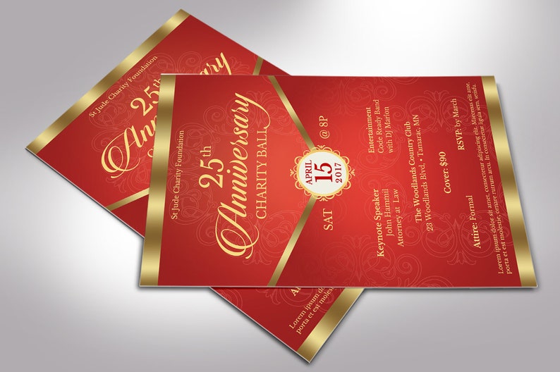 Red Gold Anniversary Gala Flyer Template, Word Template, Publisher, Pastor Appreciation, Banquet Flyer, 5.5x8.5 in image 4