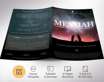 Messiah Christmas Program Template, Canva Template | Church Program, Christmas Musicals, 4 Pages, 5.5x8.5 inches