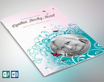 Flourish Funeral Program Template for Word and Publisher | 4 Pages | Bi-fold to 5.5x8.5 inches