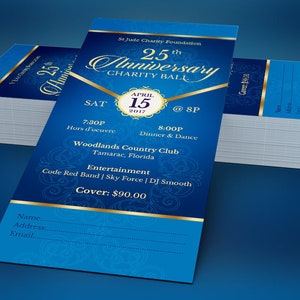 Blue Gold Anniversary Banquet Ticket Template Word Template, Publisher, Pastor Appreciation, Church Event 3x7 in image 3