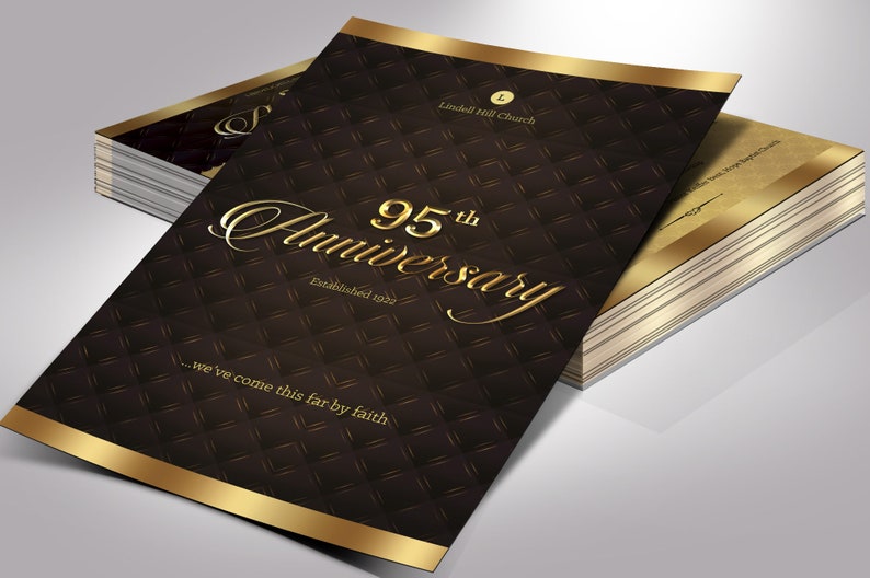 Golden Church Anniversary Program Template Word Template, Publisher One Sheet, Pastor Appreciation 5.5x8.5 inches image 2