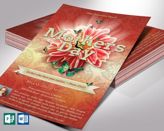 Mothers Day Gala Flyer Template for Word and Publisher | Banquet Invitation, Church Service Invites | Size 5.5x8 inches