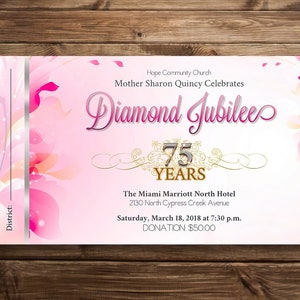 Church Anniversary Ticket Template for Word and Publisher, Fuchsia and Pink Banquet Ticket, Pastor Gala 7x3 inches image 5