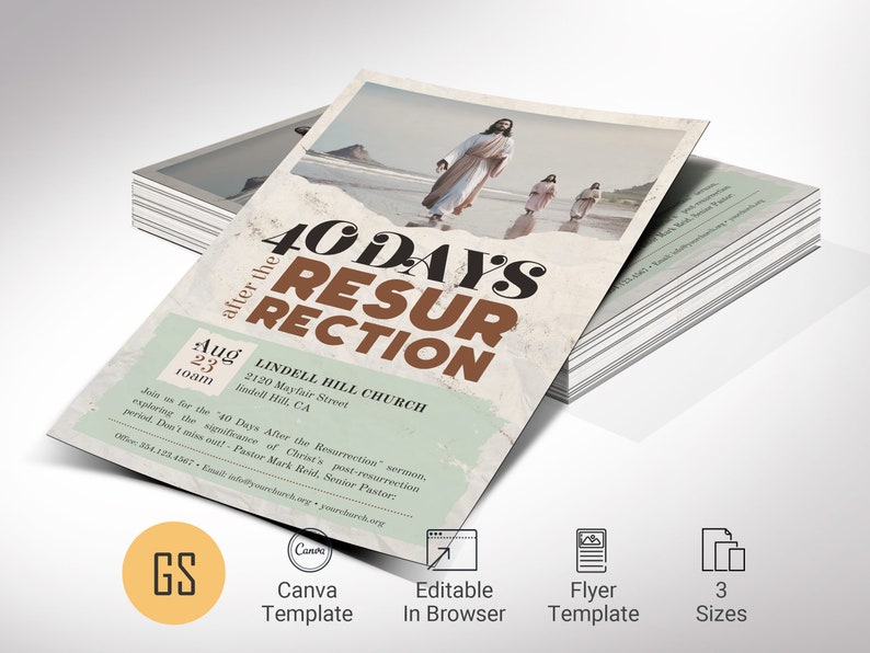 Resurrection Easter Flyer Template, Canva Template Beige and Brown, Easter Concert Flyer, Church Invitation 3 Sizes image 1