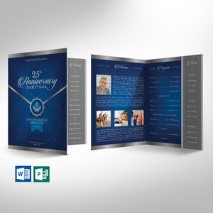 Blue & Silver Anniversary Program Template: 4-Page Tabloid (Instant Download)