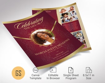 Victory Funeral Program Template, Canva Template | Single-Sheet, Celebration of Life, Obituary Program | 2 Sizes