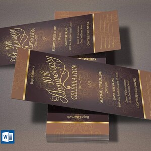 Gold Church Anniversary Ticket Template Word Template, Publisher Pastor Appreciation, Banquet Ticket 3x7 inches image 4
