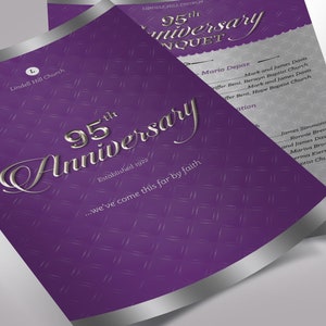 Silver Purple Church Anniversary One Sheet Program Template, Word Template, Publisher Pastor Appreciation 5.5x8.5 in image 5