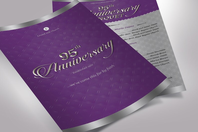 Silver Purple Church Anniversary One Sheet Program Template, Word Template, Publisher Pastor Appreciation 5.5x8.5 in image 5