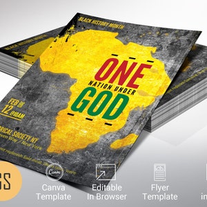 One Nation Black History Month-foldersjabloon, Canva, Afrika, Martin Luther King Jr-uitnodiging, bewerkbare afdrukbare digitale download, 4 x 6"