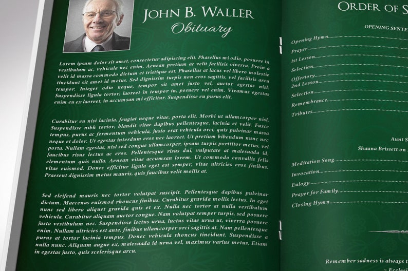 Green Silver Funeral Program Template Word Template, Publisher Celebration of Life, 8 Pages 5.5x8.5 inches image 9