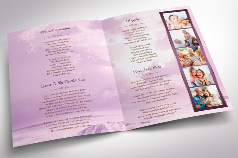 Purple Forever Tabloid Funeral Program Template, Canva Template, Celebration of Life, Obituary Program, 8 Pgs, 11x17 in image 5