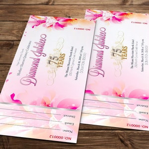 Church Anniversary Ticket Template for Word and Publisher, Fuchsia and Pink Banquet Ticket, Pastor Gala 7x3 inches image 7