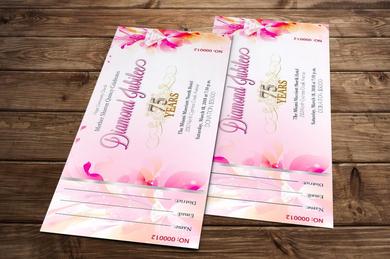 Church Anniversary Ticket Template for Word and Publisher, Fuchsia and Pink Banquet Ticket, Pastor Gala 7x3 inches image 7