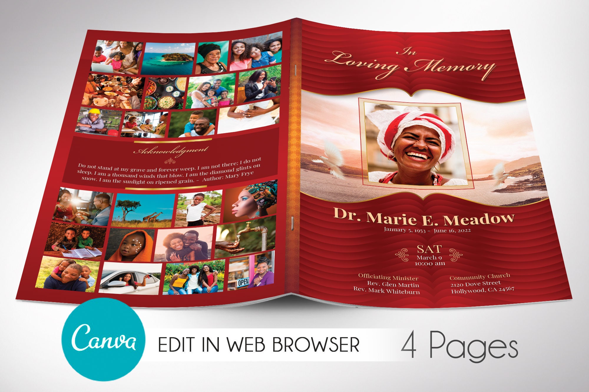 Loving Funeral Program Template for Canva V1 4 Pages Etsy