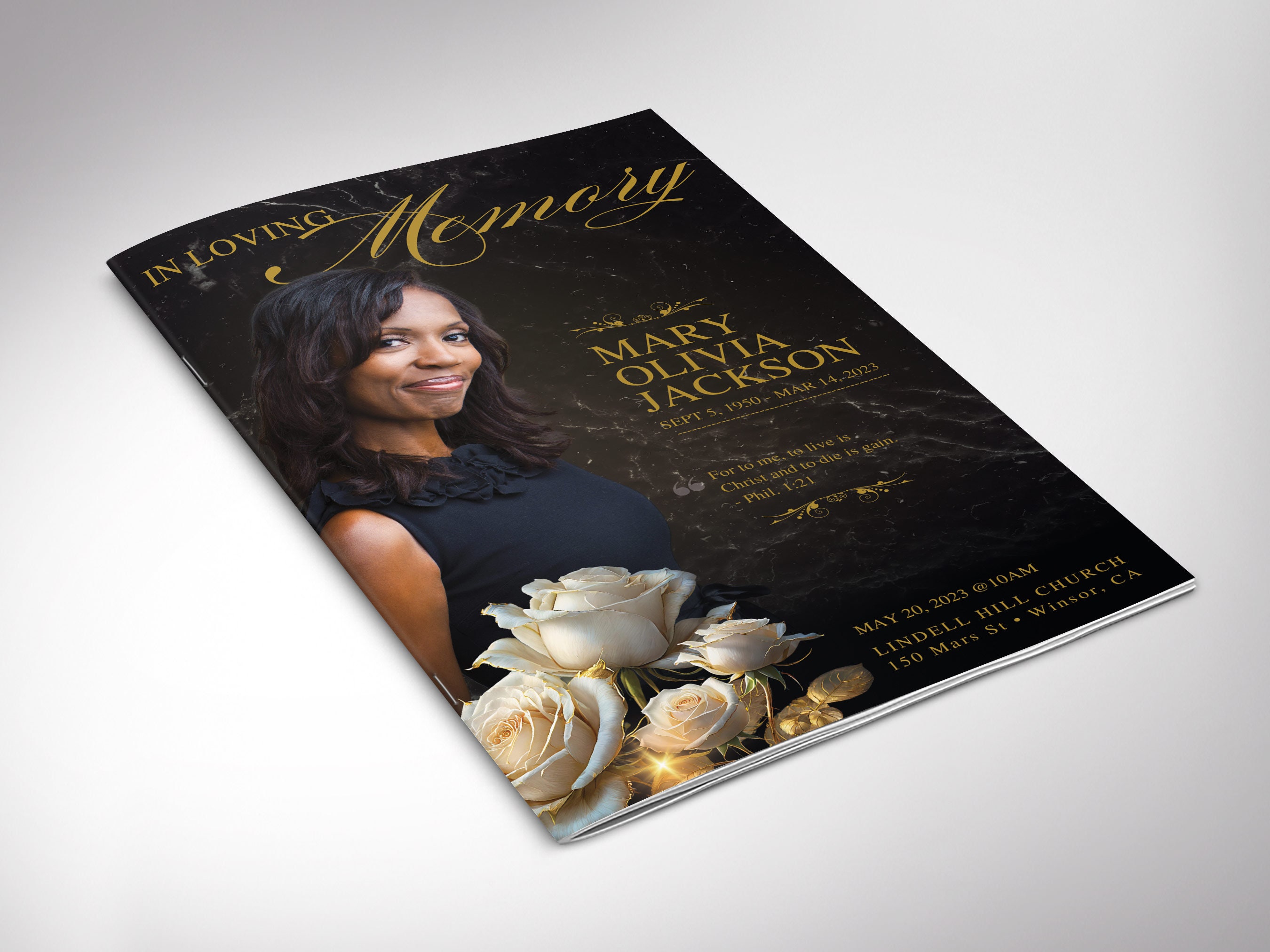Classic Rose Funeral Program Template: Black \u0026 Gold, 8 Pages (canva Digital  Download) - Etsy, image size:2700x2025