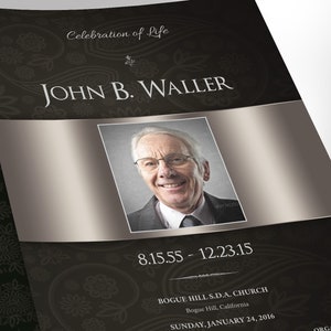 Black Silver Tabloid Funeral Program Template Word Template, Publisher Celebration of Life 8 Pages 11x17 in image 6