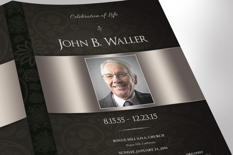 Black Silver Tabloid Funeral Program Template Word Template, Publisher Celebration of Life 8 Pages 11x17 in image 6