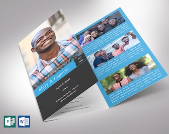 Remember Blue Trifold Funeral Program Template | Word Template, Publisher | Celebration of Life | 11x8.5 inches