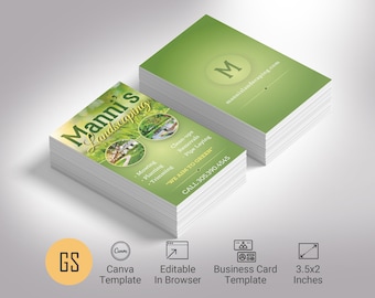 Landscaping Business Card Template, Canva Template, Green and Yellow, Yard Maintenance, Horticultural Shops | 2x3.5 in