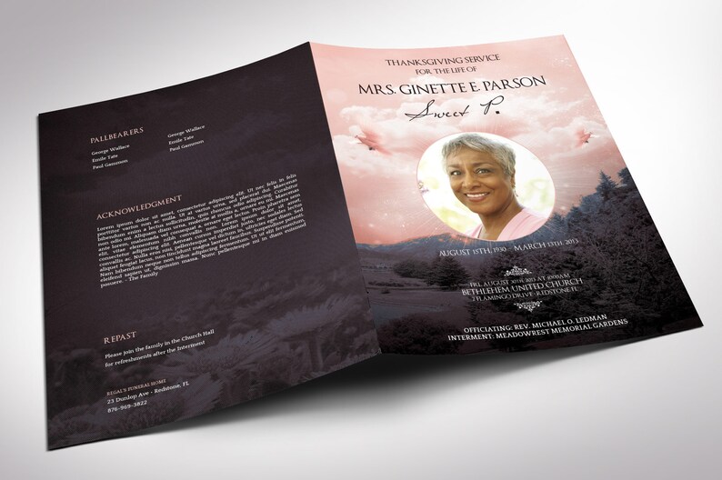 Peach Sky Tabloid Funeral Program Template Word Template, Publisher Celebration of Life 8 Pages 11x17 inches image 2