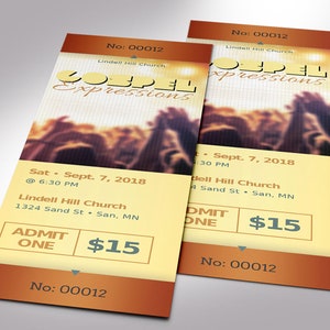 Experience the uplifting spirit of gospel music with our Gospel Concert Ticket Template for Word and Publisher! Sized at 2x6 inches, this beautifully designed ticket template features a radiant yellow and copper background.