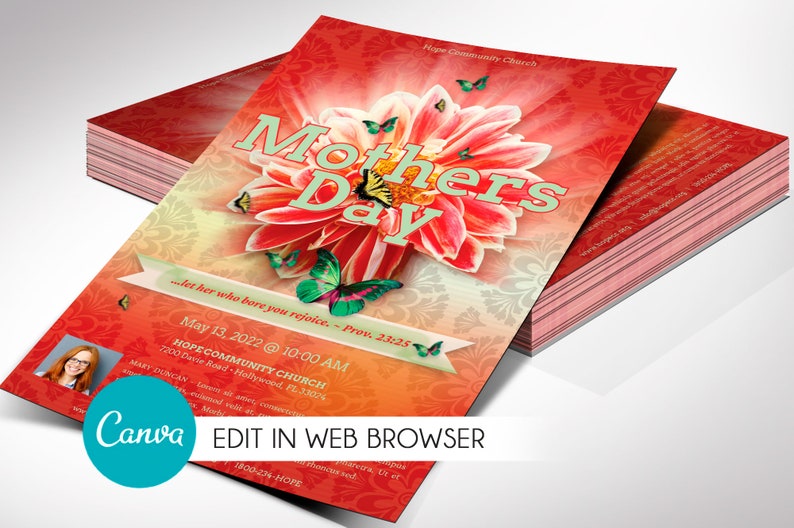 Red and Green Mothers Day Flyer Template for Canva, Event Invitation, Banquet Flyer, Church Invitation, 2 Sizes image 1