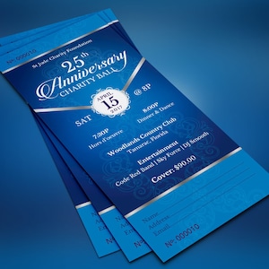 Blue Silver Anniversary Banquet Ticket Template Word Template, Publisher Church Anniversary, Pastor Events 3x7 in image 5