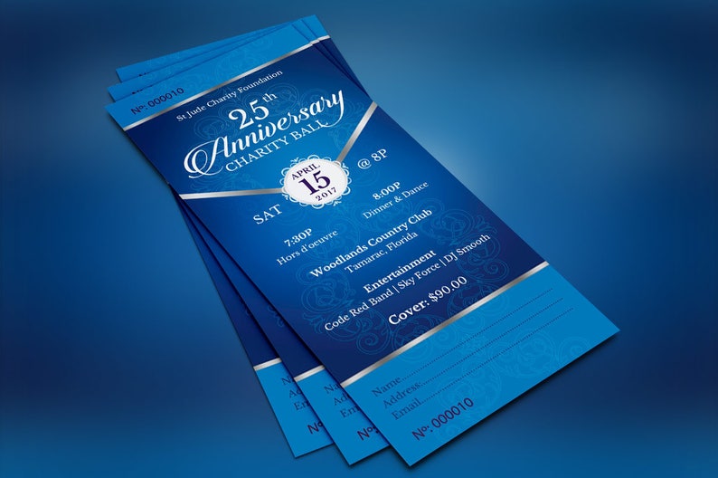 Blue Silver Anniversary Banquet Ticket Template Word Template, Publisher Church Anniversary, Pastor Events 3x7 in image 5