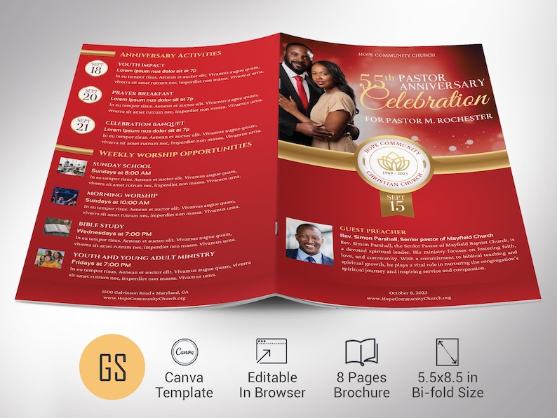 Pastor Appreciation Program Template: Red Gold Church Anniversary ...