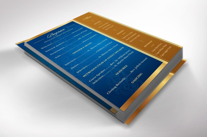 Blue Gold Anniversary Gala Program Template, Canva Template One Sheet Church Anniversary, 2 Sides Size: 5.5x8.5 in image 6