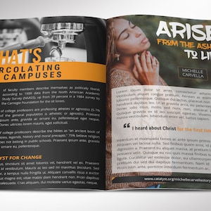 Catalyst Youth Conference Program Template for Canva – perfect for any youth gathering! Make a big impression with your youth conference program. This Canva template will create a stylish and modern personal look for your program. With 8 pages