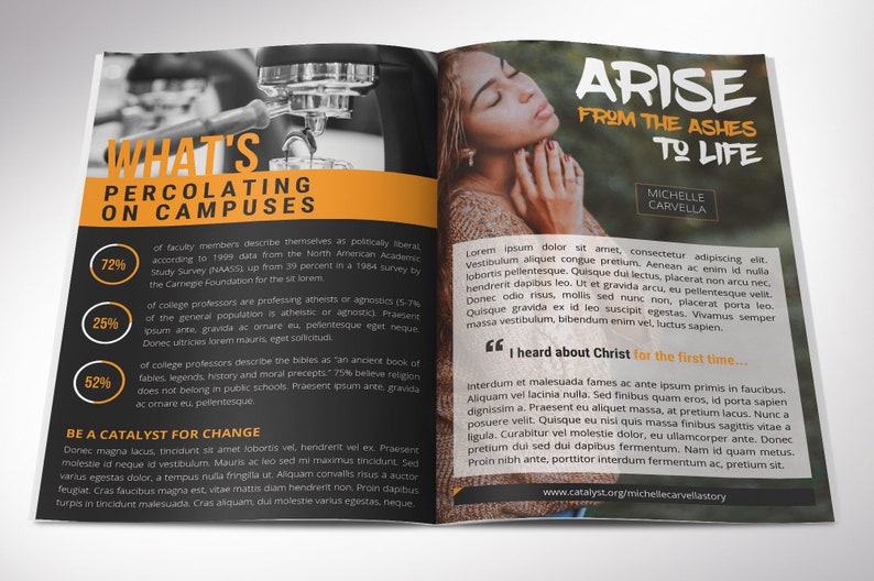 Catalyst Youth Conference Program Template for Canva – perfect for any youth gathering! Make a big impression with your youth conference program. This Canva template will create a stylish and modern personal look for your program. With 8 pages