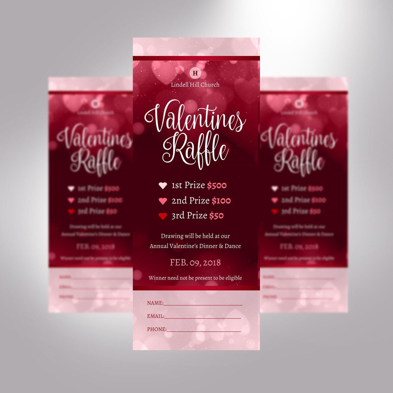 Valentine's Day Raffle Ticket Template: Red Heart Fundraiser (word ...