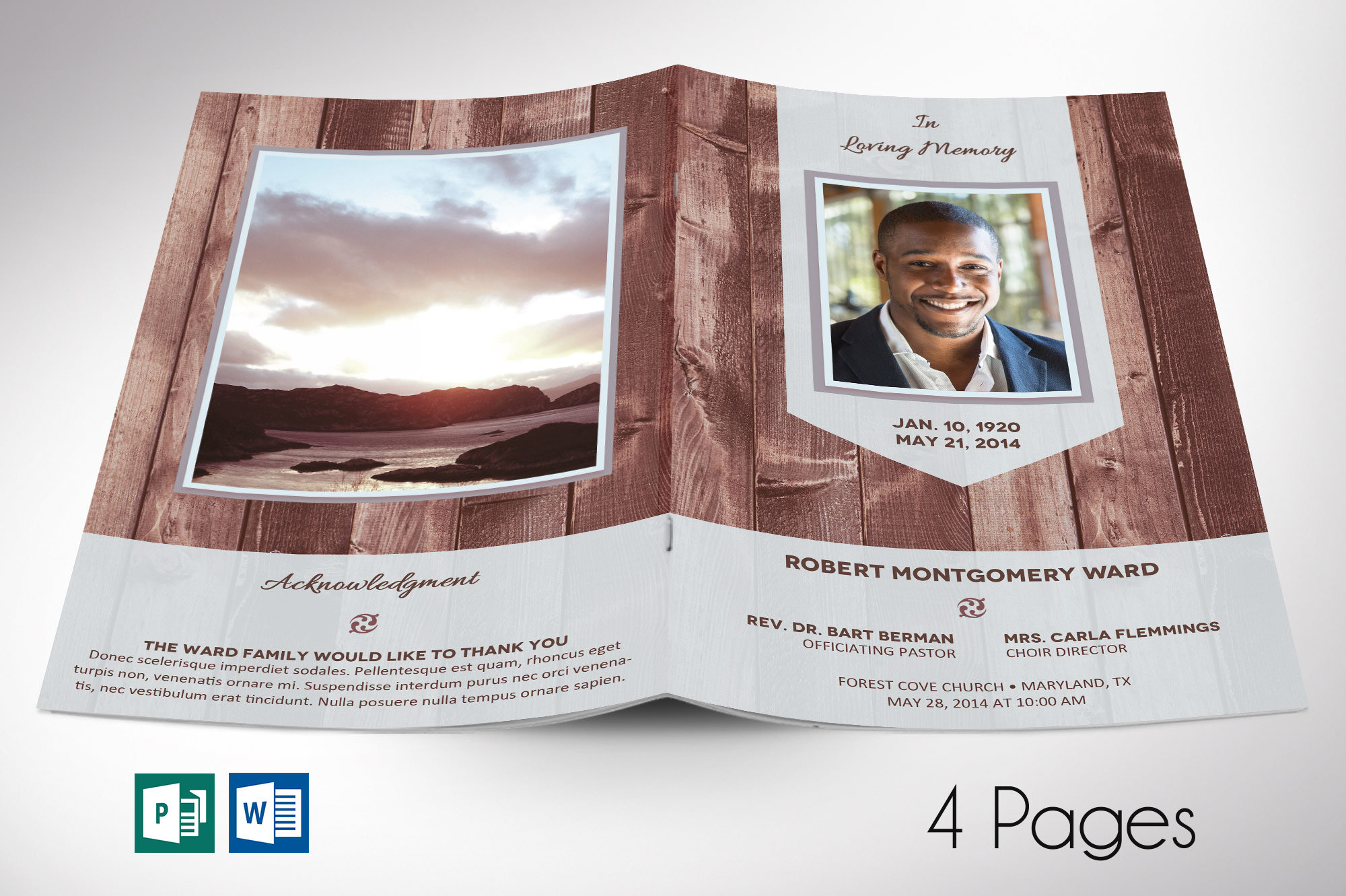 Brown Wood Funeral Program Template for Word and Publisher - Etsy