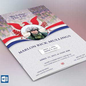 American Military Funeral Program Template: Celebration of Life (5.5x8.5 in Bifold) (Word & Publisher)